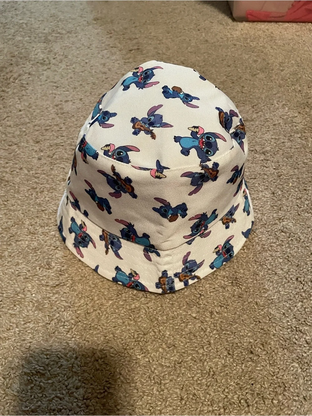 Kids White Bucket Hat with Blue Character Print